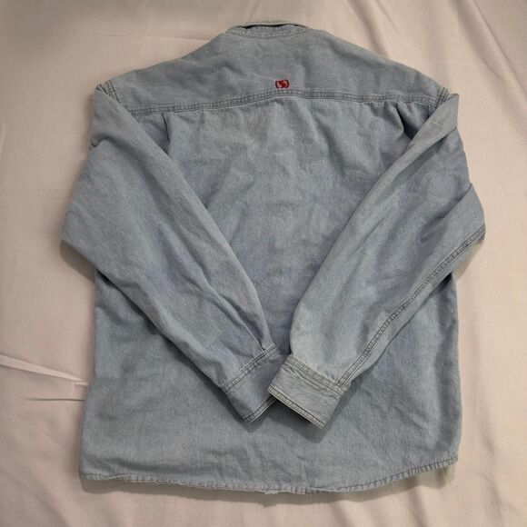 Gold Line Denim Shirt Men’s Medium Light Blue Embroidered 1996 Kamloops - Picture 2 of 6